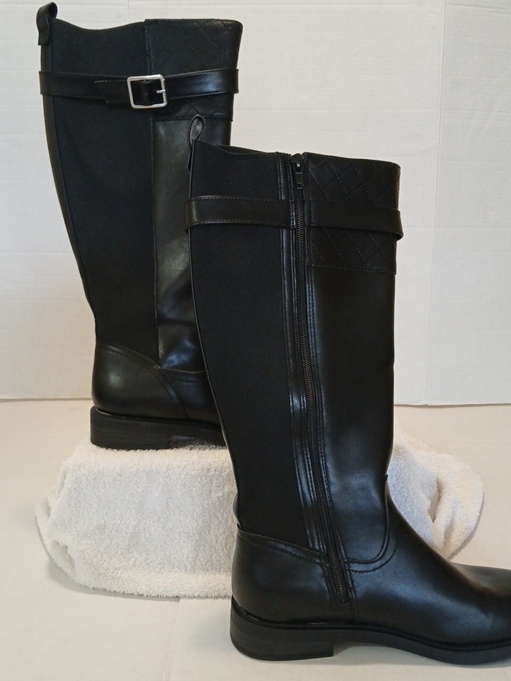 St Johns Bay Black Winterwood Riding Boots Quilted Shaft Buckle Zip W-9